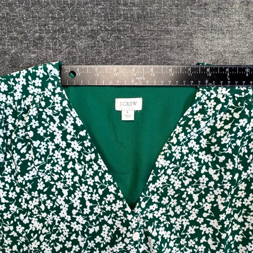 J.Crew Blouse Womens Large Green Floral Ditsy Puff Sleeve Button Front V-Neck - Picture 3 of 15